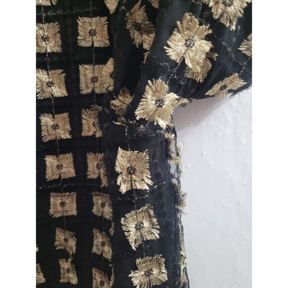 Calvin Klein Size XL Embroidered Sembro Gold Applique Top Blouse Black - Picture 5 of 10